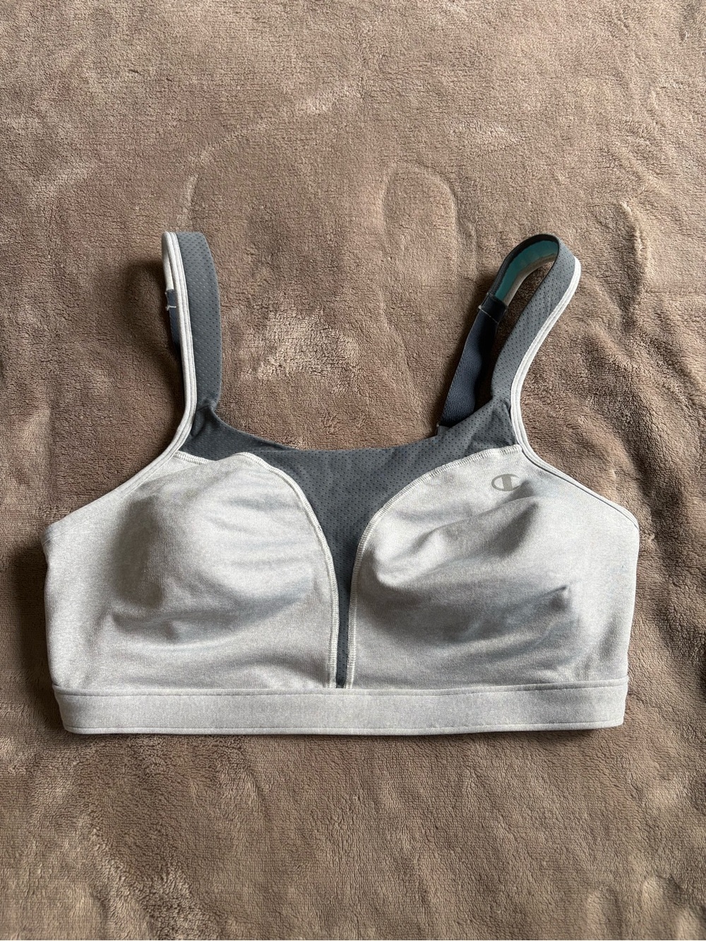 Champion White and Gray High-Impact Sports Bra with Mesh Back.  
36D